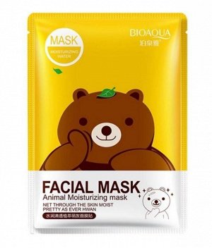 788487 Bioaqua Увлажняющая очищающая маска-салфетка для лица с экстрактом зеленого чая (мишка), 30 г