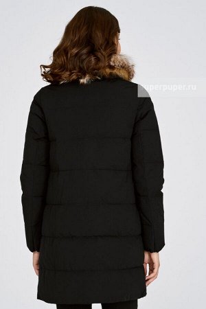 Женское текстильное пальто на натуральном пуху с отделкой мехом чернобурки