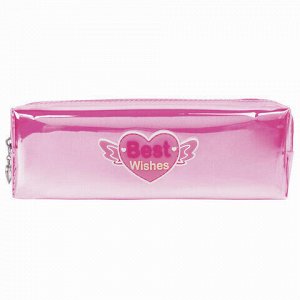 Пенал-косметичка ЮНЛАНДИЯ, мягкий, полупрозрачный "Glossy", розовый, 20х5х6 см, 228984