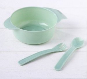 Набор Набор детской посуды, 3 предмета: миска 300 мл, ложка, вилка, от 5 мес., цвет зелёный