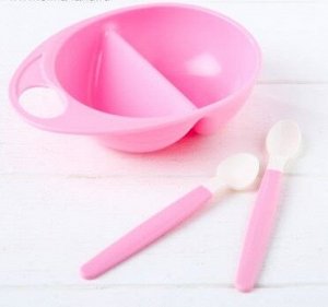 Набор Набор посуды для кормления, 3 предмета: тарелка двухсекционная, ложки 2 шт., от 5 мес., цвет розовый