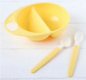 Набор Набор посуды для кормления, 3 предмета: тарелка двухсекционная, ложки 2 шт., от 5 мес., цвет жёлтый