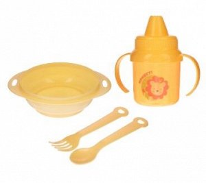 Набор Набор детской посуды «Львёнок», 4 предмета: тарелка, поильник, ложка, вилка, от 5 мес.