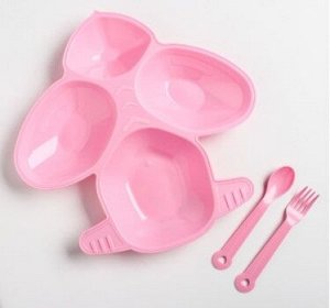 Набор Набор для кормления: тарелка, вилка, ложка, цвет розовый