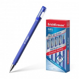 Ручка гелевая Erich Krause G-Cube, узел Fine tip 0.5 мм, чернила синие, с покрытием Soft Touch с квадратным сечением корпуса, длина линии письма 500 метров