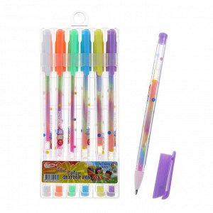 Набор гелевых ручек с блёстками, 6 цветов, в пластиковой упаковке