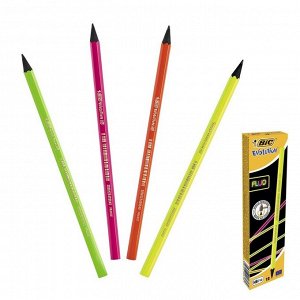 Карандаш чернографитный, HB, неоновые цвета корпуса, BIC Evolution Fluo, МИКС