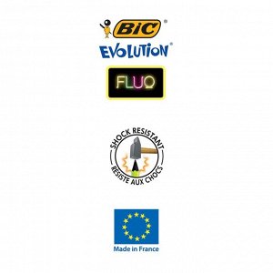 Набор карандашей чернографитных (простых) BIC Evolution Fluo, HB, 4 штук, заточенные, пластиковые, ударопрочный грифель, без ластика, шестигранных, неоновые цвета корпуса