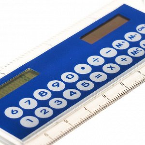 Калькулятор - линейка, 10 см, 8 - разрядный, корпус прозрачного цвета, с транспортиром, работает от света
