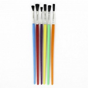 Набор кистей, нейлон, плоские, 6 штук, с пластиковыми цветными ручками