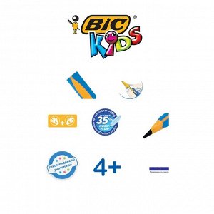 Карандаш чернографитный обучающий письму, НВ, BIC Kids Evolut Boy утолщённый, пластик, заточенный, ударопрочный грифель 4.0 мм, без ластика, розовый корпус