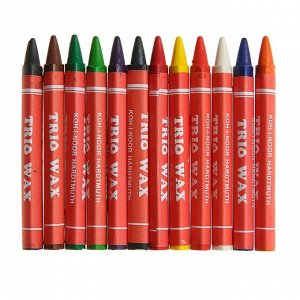 Мелки восковые 12 цветов 7.8 мм, Koh-I-Noor 8272/12, трехгранные, в картонной упаковке, L=90 мм