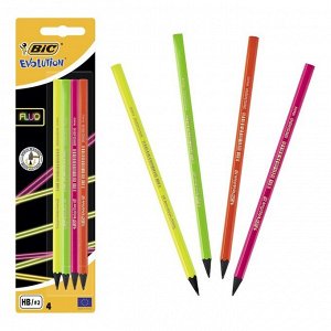 Карандаш чернографитный HB, BIC Evolution Fluo, неоновые цвета корпуса, микс