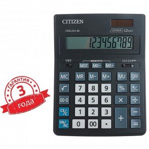 Калькулятор настольный 12-разрядный CDB1201BK, 155 х 205 х 35 мм, двойное питание, чёрный