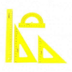 Набор геометрический "Стамм" Neon Cristal, средний (линейка 20 см, треугольник 9 см 45*, треугольник 13 см 30*, транспортир 10 см 180*), микс