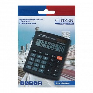 Калькулятор настольный 8-разрядный, Citizen Business Line SDC805BN, двойное питание, 102 х 131 х 18 мм, чёрный
