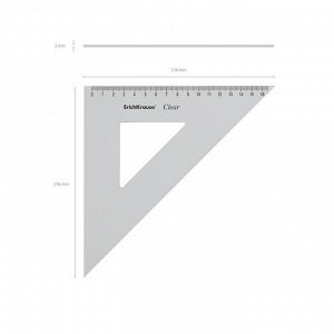 Треугольник Erich Krause Clear 16 см 45°, точная миллиметровая шкала, непачкающиеся края для черчения тушью, полибег