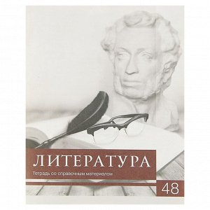 Тетрадь предметная «Чёрное-белое», 48 листов в линейку "Литература" со справочным материалом, обложка мелованная бумага, блок №2, белизна 75% (серые листы)