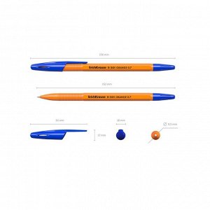 Ручка шариковая Erich Krause R-301 Orange Stick, узел 0.7 мм, чернила синие, длина линии письма 2000 метров, штрихкод на ручке