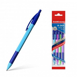 Набор ручка шариковая автомат ErichKrause R-301 Neon Matic & Grip 0.7, синяя, микс