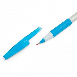 Ручка шариковая 0.7 мм, стержень синий, корпус белый с резиновым держателем и колпачком, МИКС