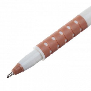 Ручка шариковая 1.0 мм, стержень синий, белый корпус с прозрачными колпачками, с резиновыми держателями, МИКС