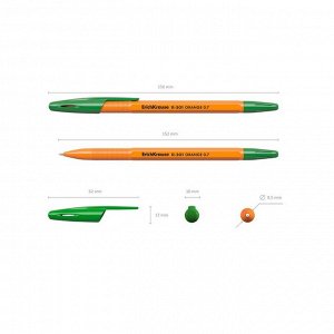 Ручка шариковая Erich Krause R-301 Orange Stick, узел 0.7 мм, чернила зелёные, длина линии письма 2000 метров, штрихкод на ручке