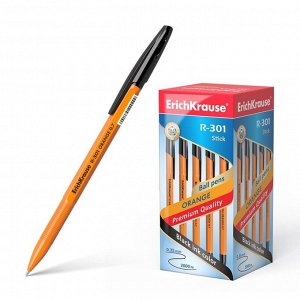 Ручка шариковая Erich Krause R-301 Orange Stick, узел 0.7 мм, чернила чёрные, длина линии письма 2000 метров, штрихкод на ручке