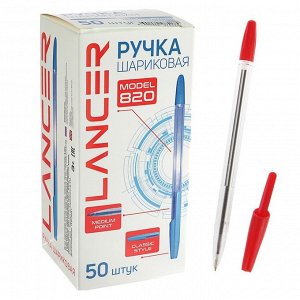 Ручка шариковая Office Style 820, узел 1.0мм, чернила красные, корпус прозрачный
