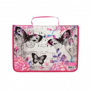 Папка-портфель на липучке, пластиковая, А4, 330 х 240 х 90, для девочки, ПМ-А4-23, «Розовые бабочки»