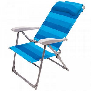 Кресло-шезлонг складное 75х59х1,09см, сиденье 40х46см, металлический каркас, ткань, 8 положений спинки, съемный подголовник, максимальная нагрузка 120кг, синий (Россия)
