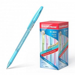 Ручка шариковая Erich Krause R-301 Spring Stick & Grip, узел 0.7 мм, стержень синий, резиновый упор, длина линии письма 2000 метров, микс