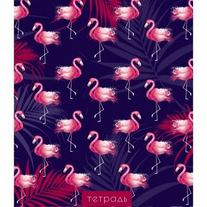 Тетрадь 96 листов в клетку "Фламинго", обложка мелованный картон, блок офсет, МИКС