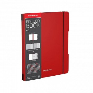 Тетрадь А5+, 96 листов в клетку, съёмная пластиковая обложка, Erich Krause FolderBook, блок офсет, красная