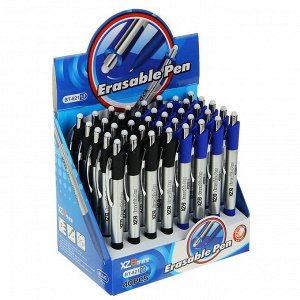 Ручка шариковая со стираемыми чернилами, линия 0,8 мм, автоматическая, стержень синий, корпус серебристый МИКС