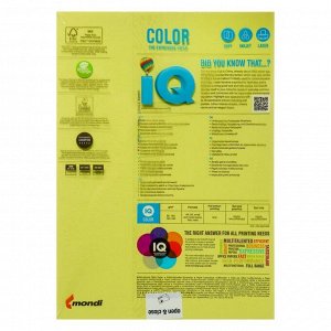 Бумага цветная А4 500 л, IQ COLOR, 80 г/м2, желтый, ZG34