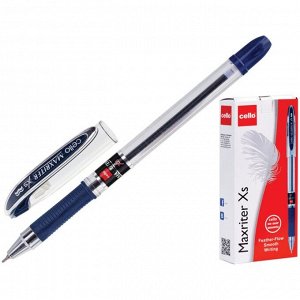 Ручка шариковая Cello Maxriter XS, узел 0.7 мм, резиновый упор, чернила синие, корпус прозрачный