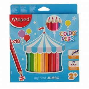 Карандаши трёхгранные 18 цветов, Maped Color Peps Jumbo, утолщенные, ударопрочный грифель