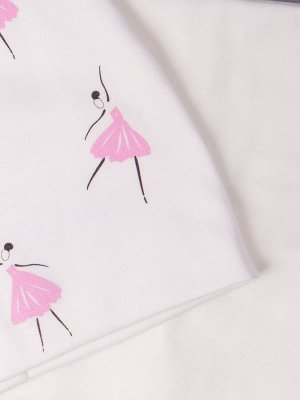 Шапка трикотажная для девочки формы лопата, балерины в розовых платьях + снуд,  молочный