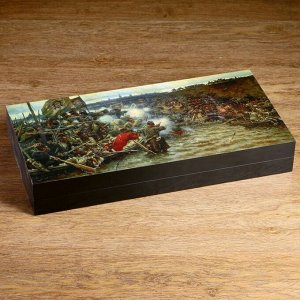 Набор: нарды+шашки "Бой казаков на реке", 50х25х7.2 см, в коробке