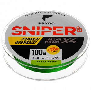 Леска плетёная Salmo Sniper BP ALL R BRAID х4 Grass Green 120 м, 0,11 мм