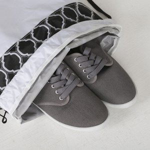 Мешок для обуви, отдел на шнурке, цвет белый/чёрный