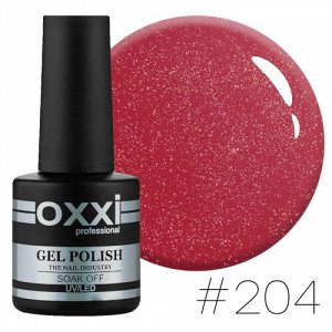 Гель лак Oxxi № 204(светлый красный с мелкими насыщенными голографическими блестками)