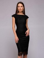 Платье-футляр черное гипюровое с короткими рукавами