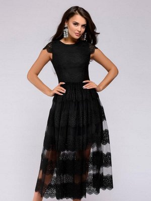 Платье черное кружевное длины миди