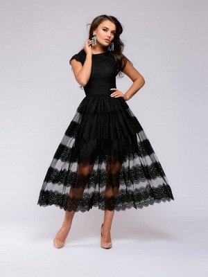 Платье черное кружевное длины миди