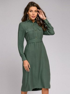 Платье-рубашка оливкового цвета