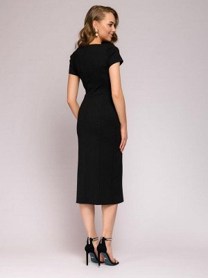 Платье черное длины миди с короткими рукавами