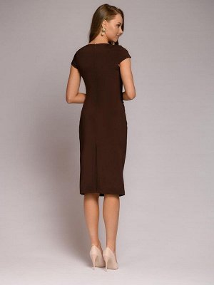 Платье-футляр темно-коричневое