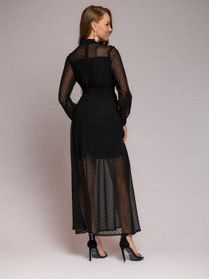 Платье черное из шифона с длинными рукавами длины макси